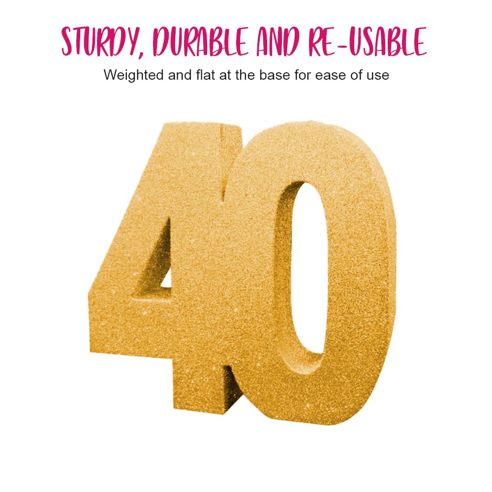 Number 40 Glitter Table Decoration Gold - All-Round Glitter Centrepiece with Weighted Base 3
