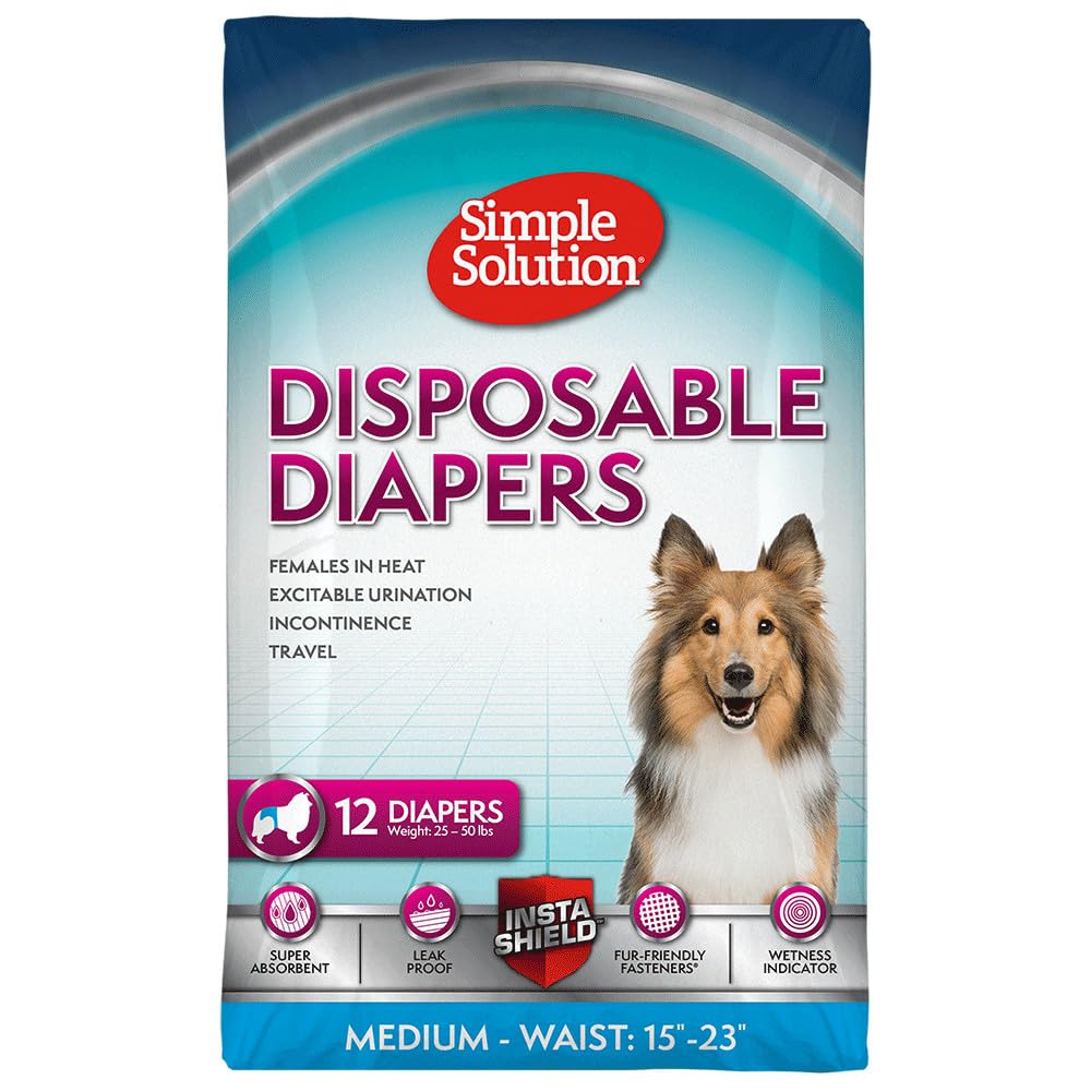 Simple Solution True Fit Disposable Dog Diapers for Female Dogs | Size M | 12 Count