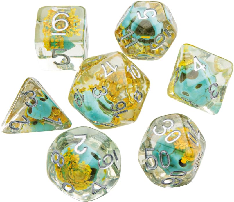 Gamegenic Embraced Series Green Skull RPG Dice Set | 7-Piece Resin Dice with Rounded Edges 8