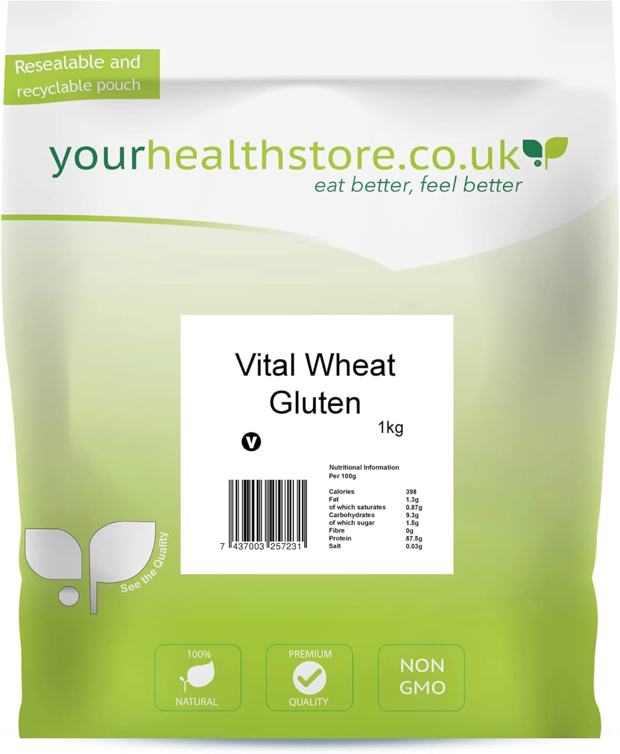 yourhealthstore® Premium Vital Wheat Gluten Flour 1kg, 87.5% Protein, Keto & Seitan Baking