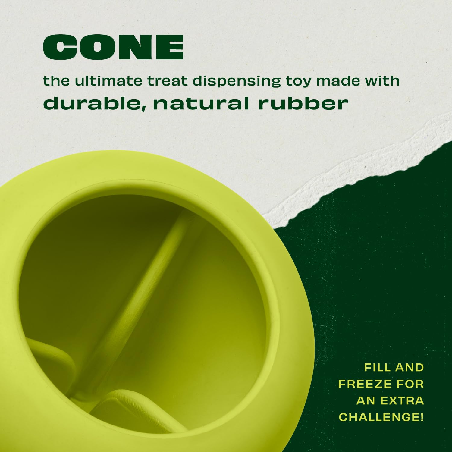 Benebone Natural Rubber Cone Interactive Treat Dispensing Dog Toy | Green | Water Resistant 3