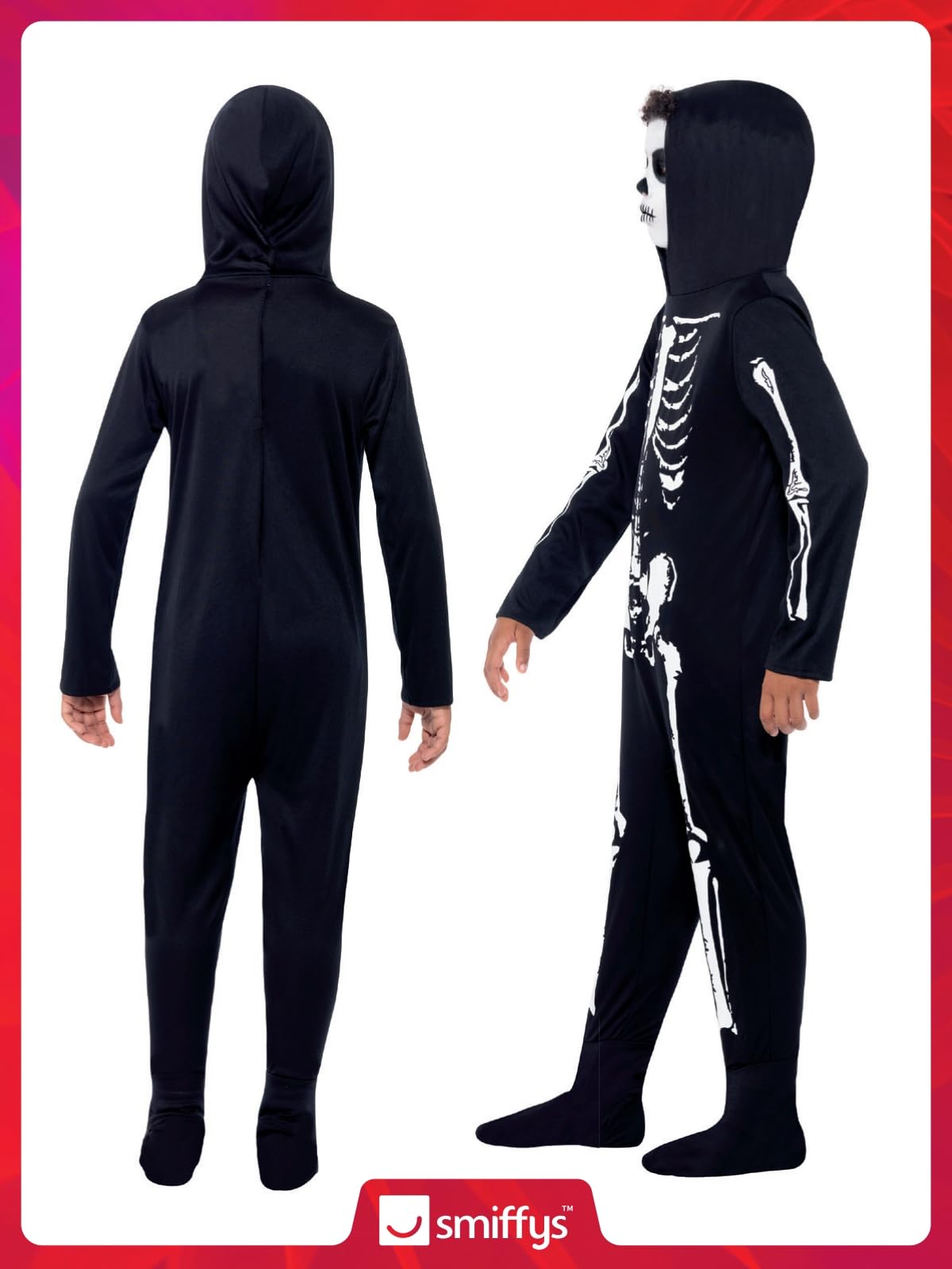 Smiffys Skeleton Costume - All in One Jumpsuit with Hood, Size S 9