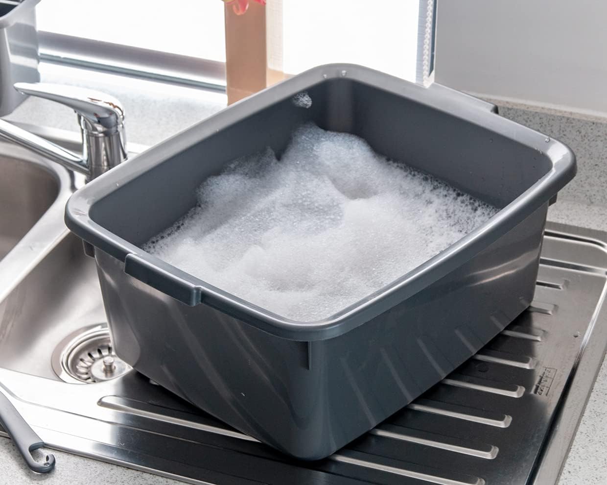 Addis 502813 Plastic Butler Large Rectangular Bowl, Metallic Silver, 12.5L 10