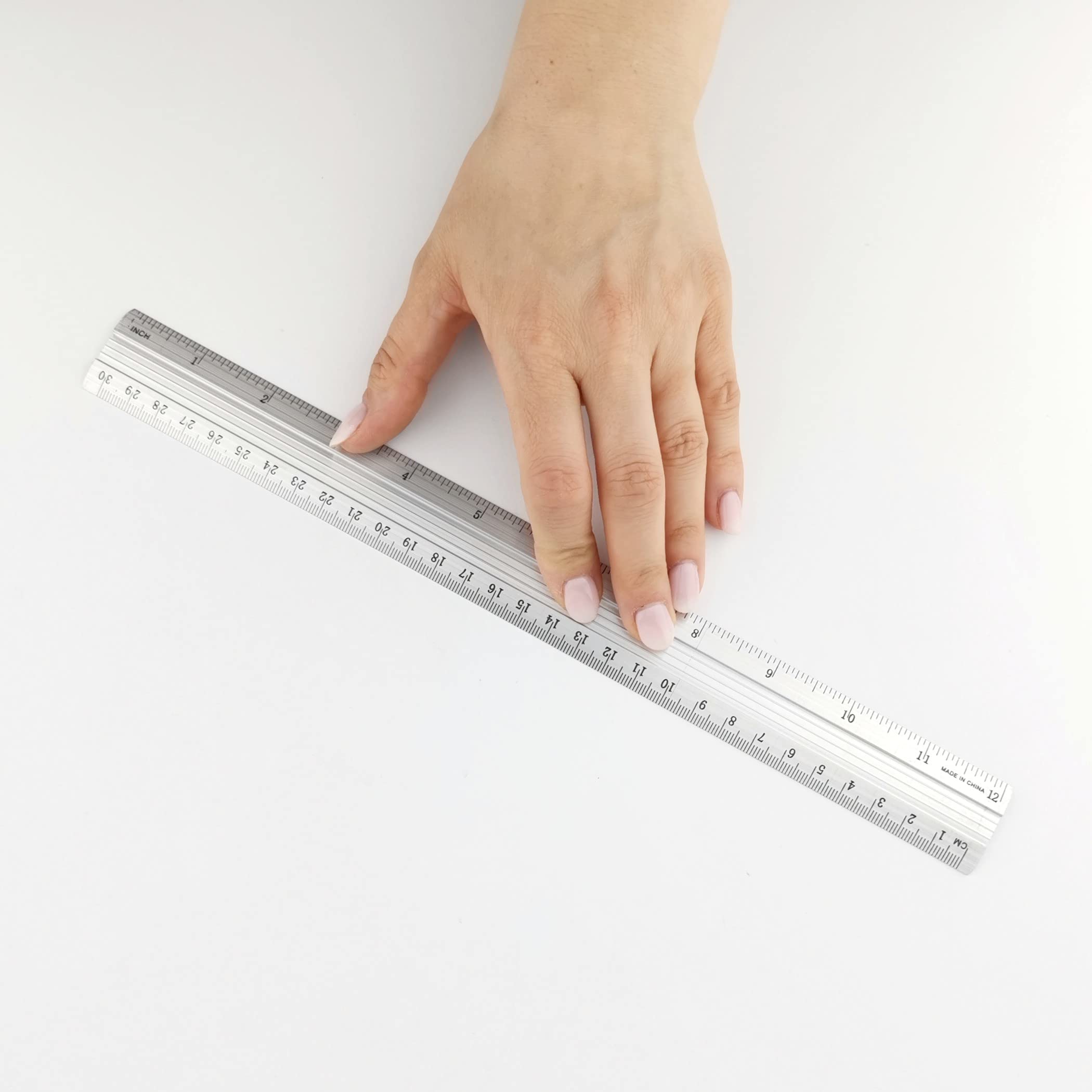 D.RECT Aluminium Ruler 30 cm - Silver | Non-Slip Strip | Inch & Centimetre Graduations 5