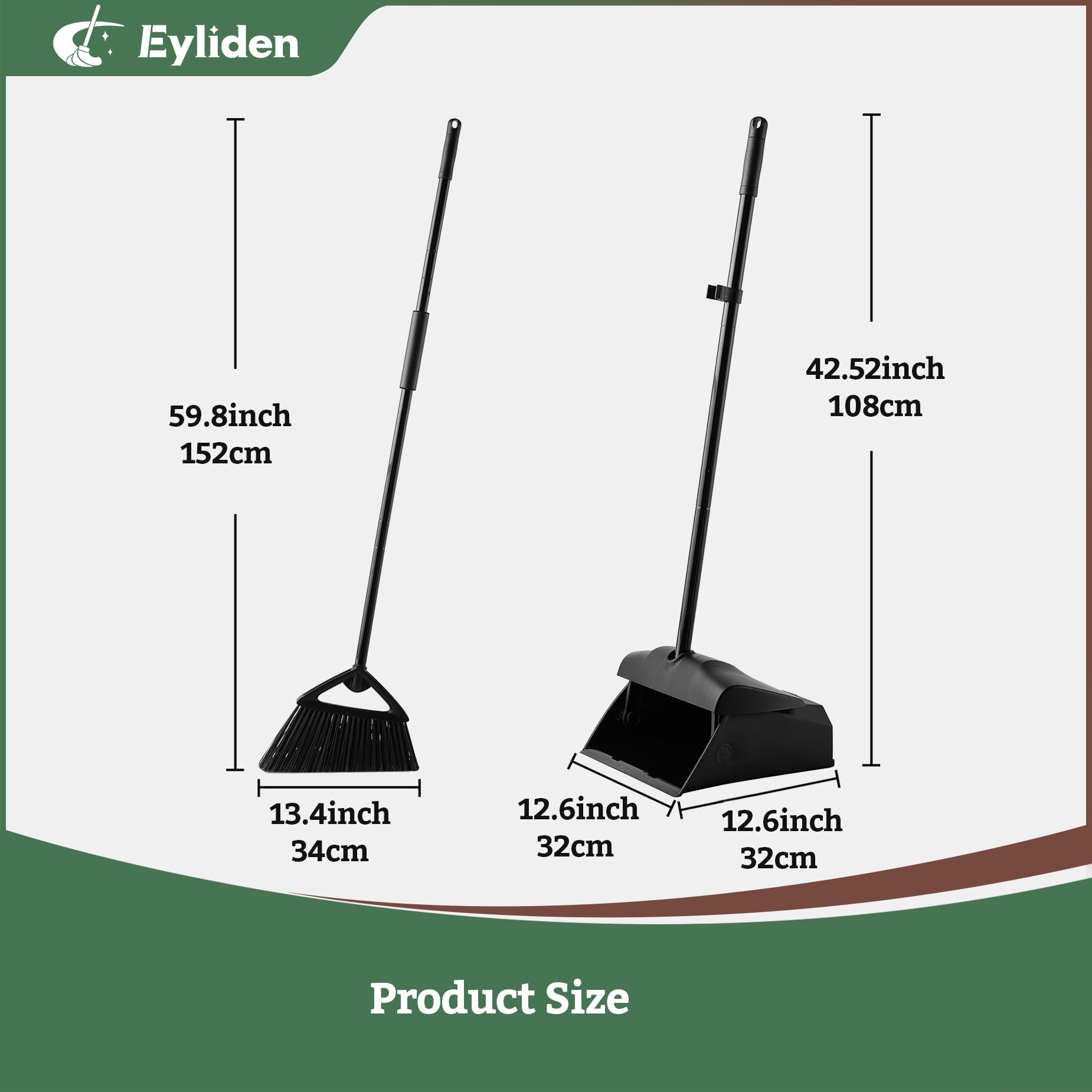 Eyliden Long Handled Dustpan and Brush Set - Upright, Windproof Lid | 58.8in Broom 2