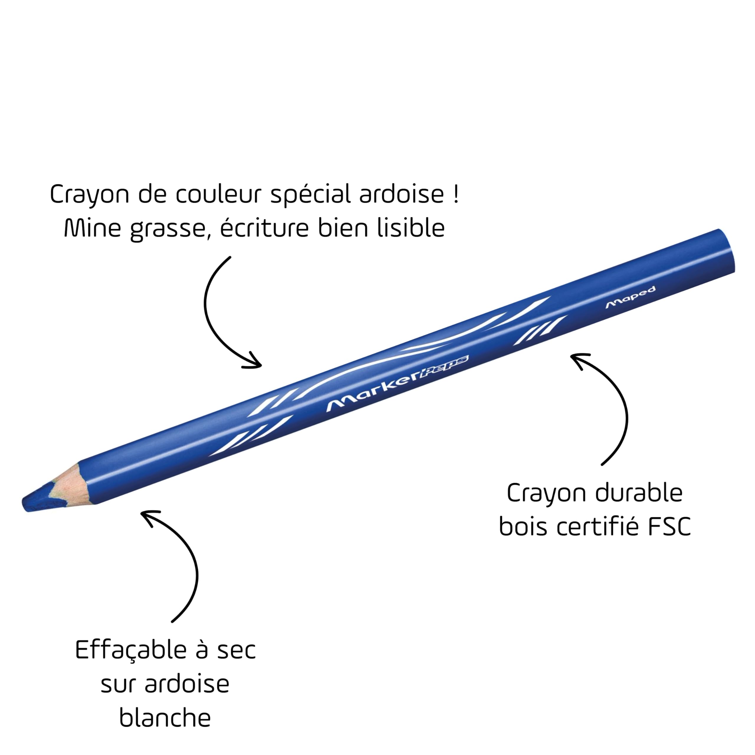 Maped Wooden Dry Erase Pencils - 4 Assorted Colours with Sharpener | Wood Material 4