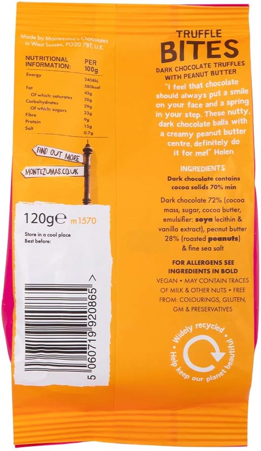 Montezuma - 70% Cocoa Dark Chocolate with Peanut Butter Truffle Bites 120g 5