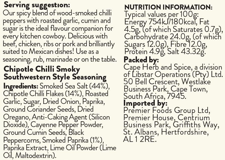 Cape Herb & Spice - Chipotle Chilli Smokey Southwestern Seasoning Condiment