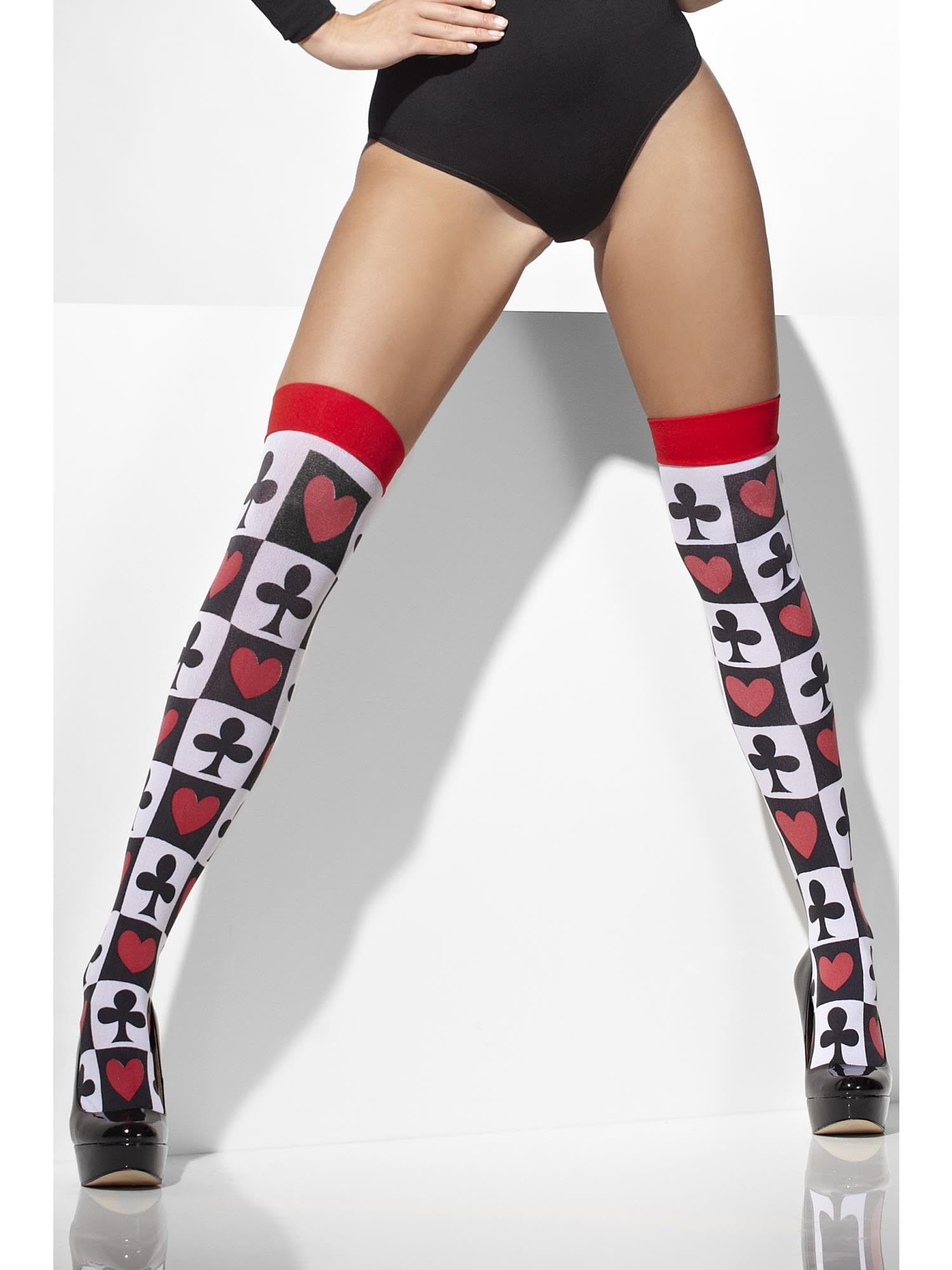 Smiffys Opaque Hold-Ups with White Poker Pattern – Fever Hosiery Fancy Dress Accessory