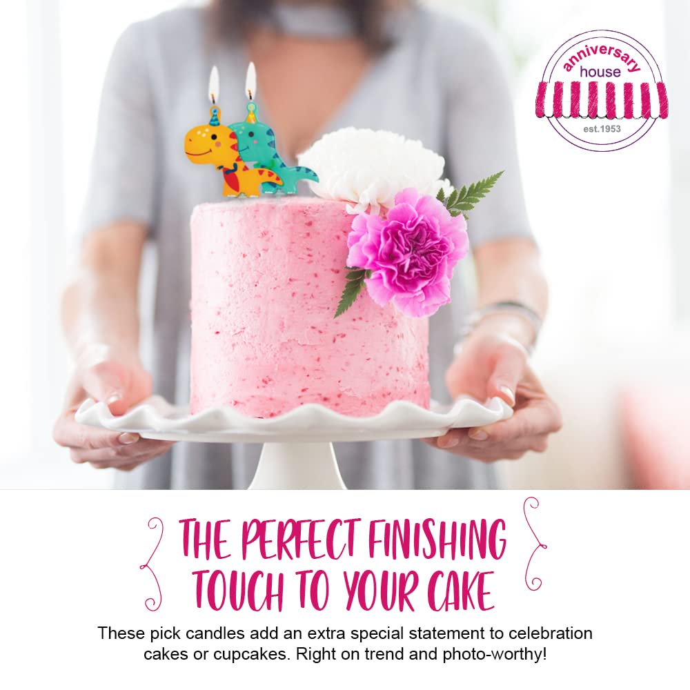 Anniversary House Dinosaur Party Pick Candles - Multicolour Cake Topper Decorations 6