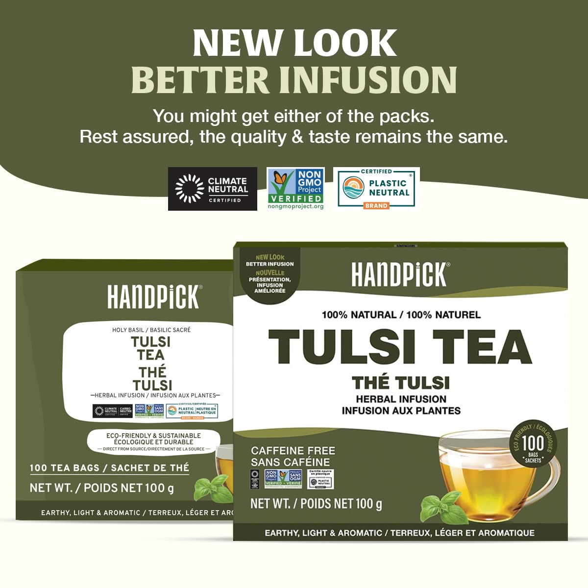 HANDPICK Holy Basil Tea Bags (100 Count) Caffeine-Free, Non-GMO Tulsi Leaves Herbal Tea 6