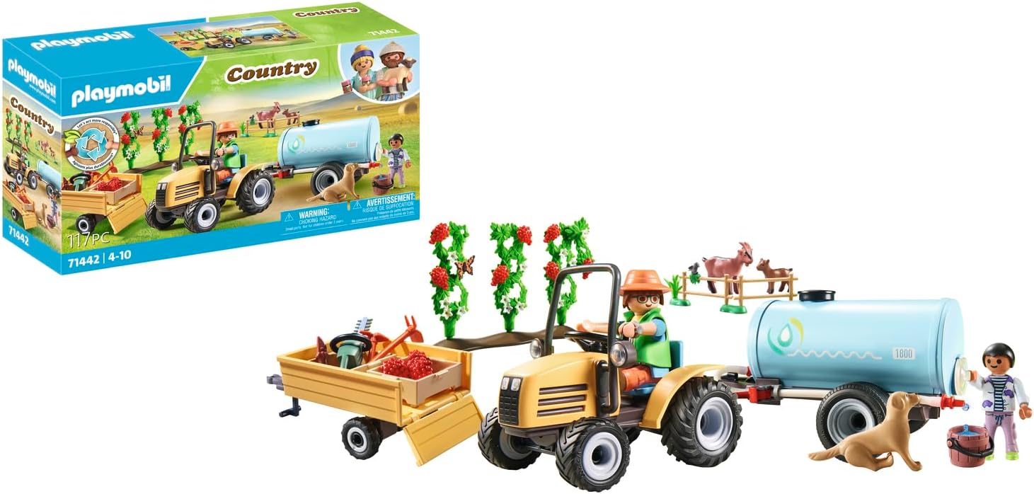 Playmobil 71442 Country Tractor with Trailer and Water Tank Playset - Farm Harvest Adventure for Kids