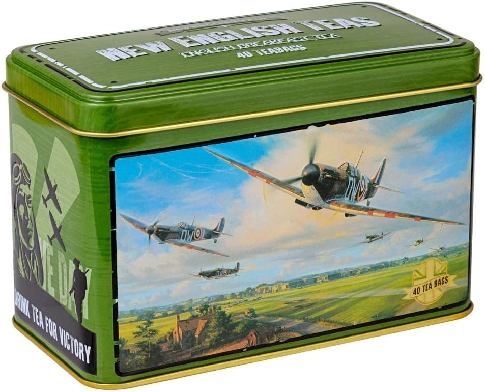 New English Teas - Spitfire Tea Tin with English Breakfast Teabags, 40 Count