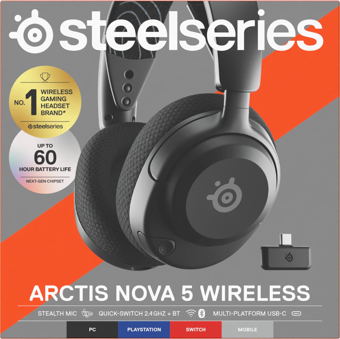SteelSeries Arctis Nova 5 Wireless - Gaming Headset for PC, PS5, PS4, Switch, Xbox - 60H Battery, 2.4GHz & Bluetooth, ClearCast Mic 10
