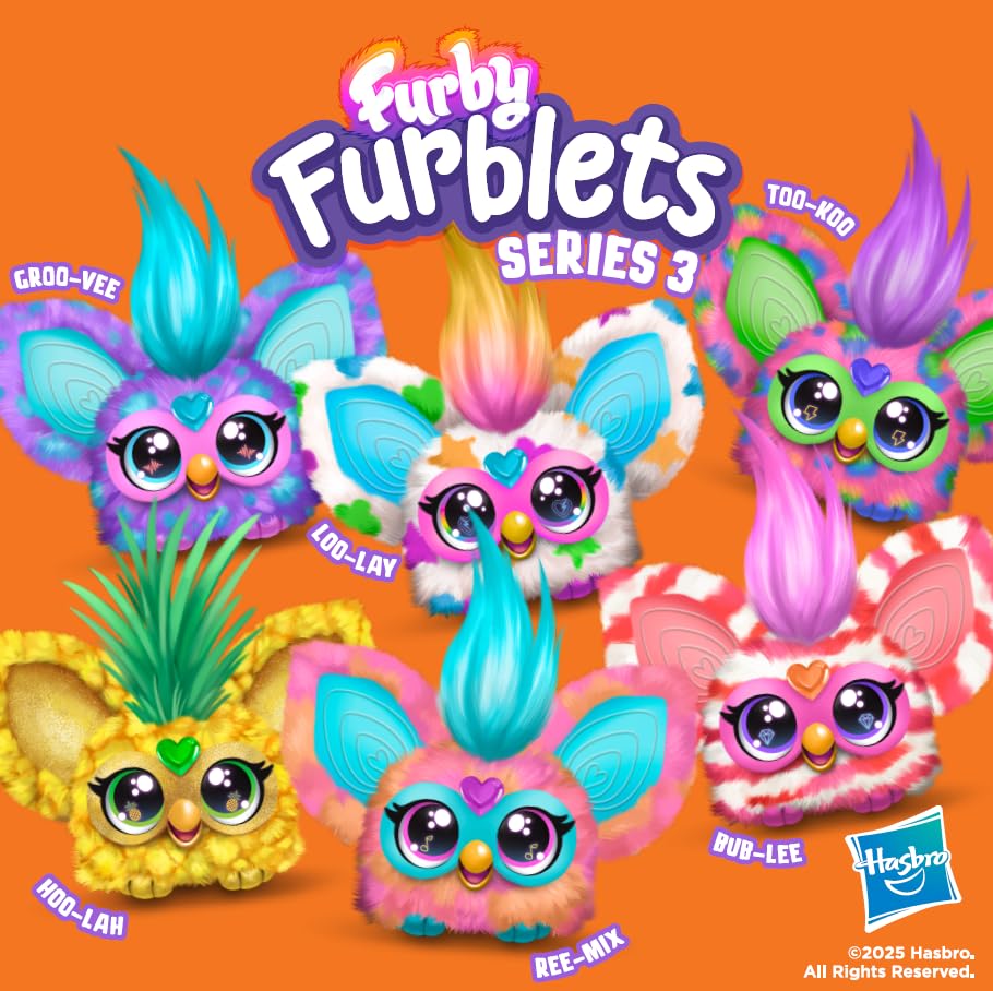 Furby Furblets Hoo-Lah Mini Electronic Plush Toy - 45+ Island Sounds | Keychain Clip | Ages 6+ 13