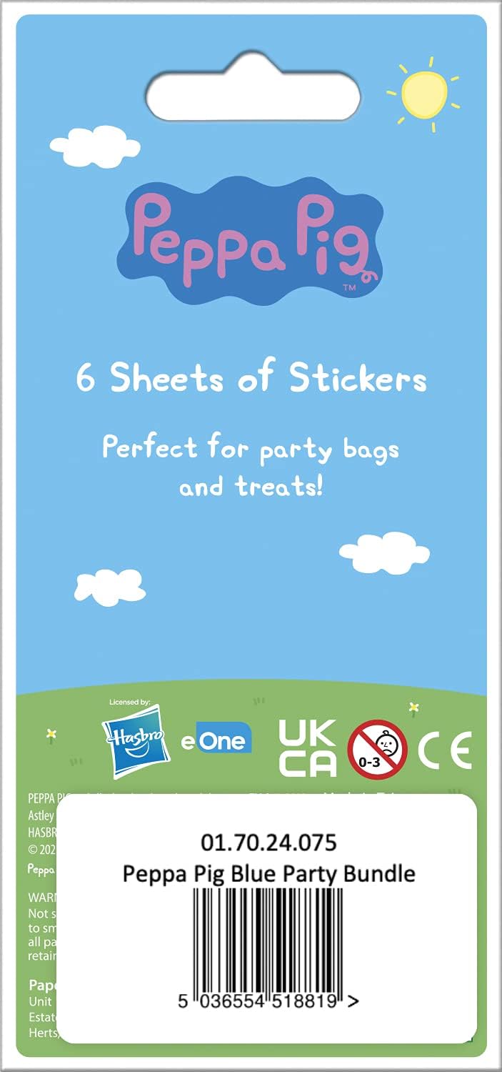 Paper Projects Peppa Pig Blue Party Bag Sticker Bundle - 18 Sheets Foil & Paper Stickers