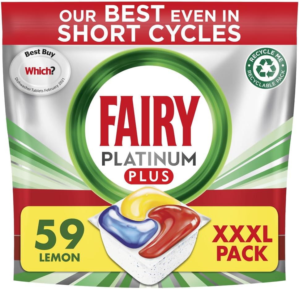 Fairy - Platinum Plus All-In-1 Dishwasher Tablets, 59 Tablets, Lemon