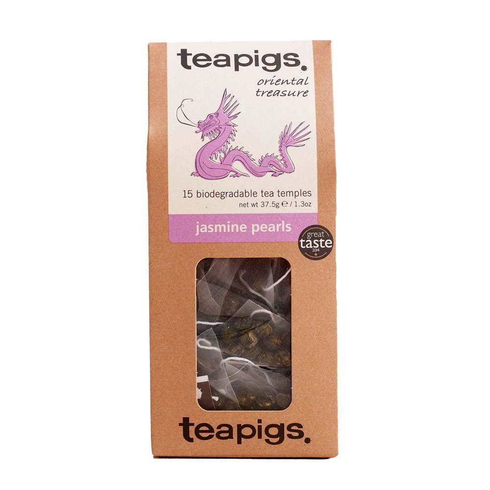 teapigs Jasmine Pearls Tea Bags - Whole Leaf Green Tea with Jasmine, 15-Pack