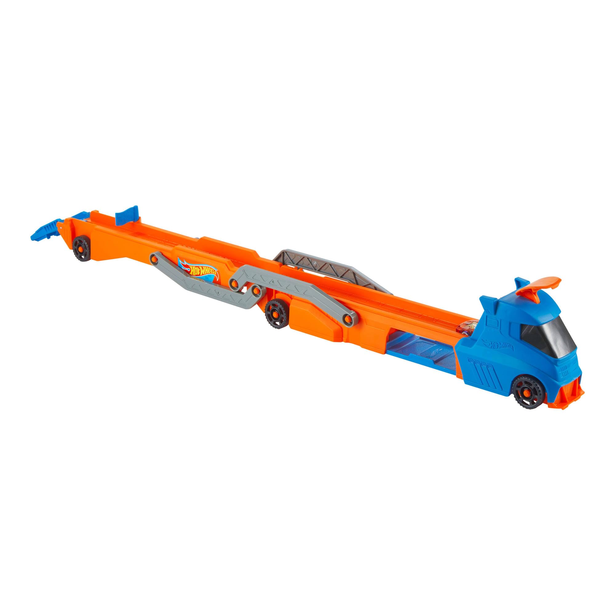 Hot Wheels Speed Track Transporter Playset - Orange City Speed Vehicle with 1:64 Scale Car & 2.5-Foot Track for Kids 4