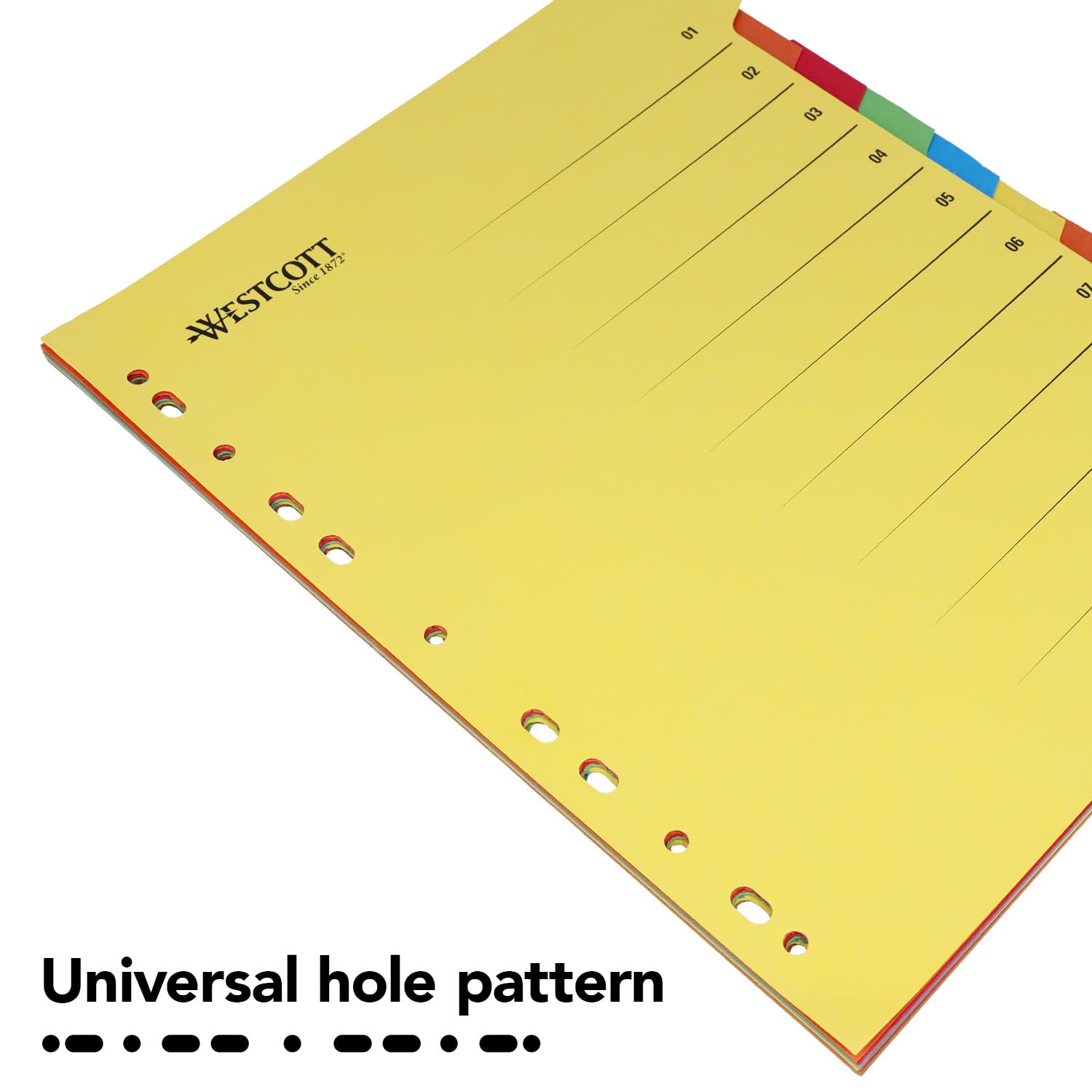 Westcott A4+ Extra-Wide Binder Dividers - 10 Tabs, 5 Colors, Cardboard Material