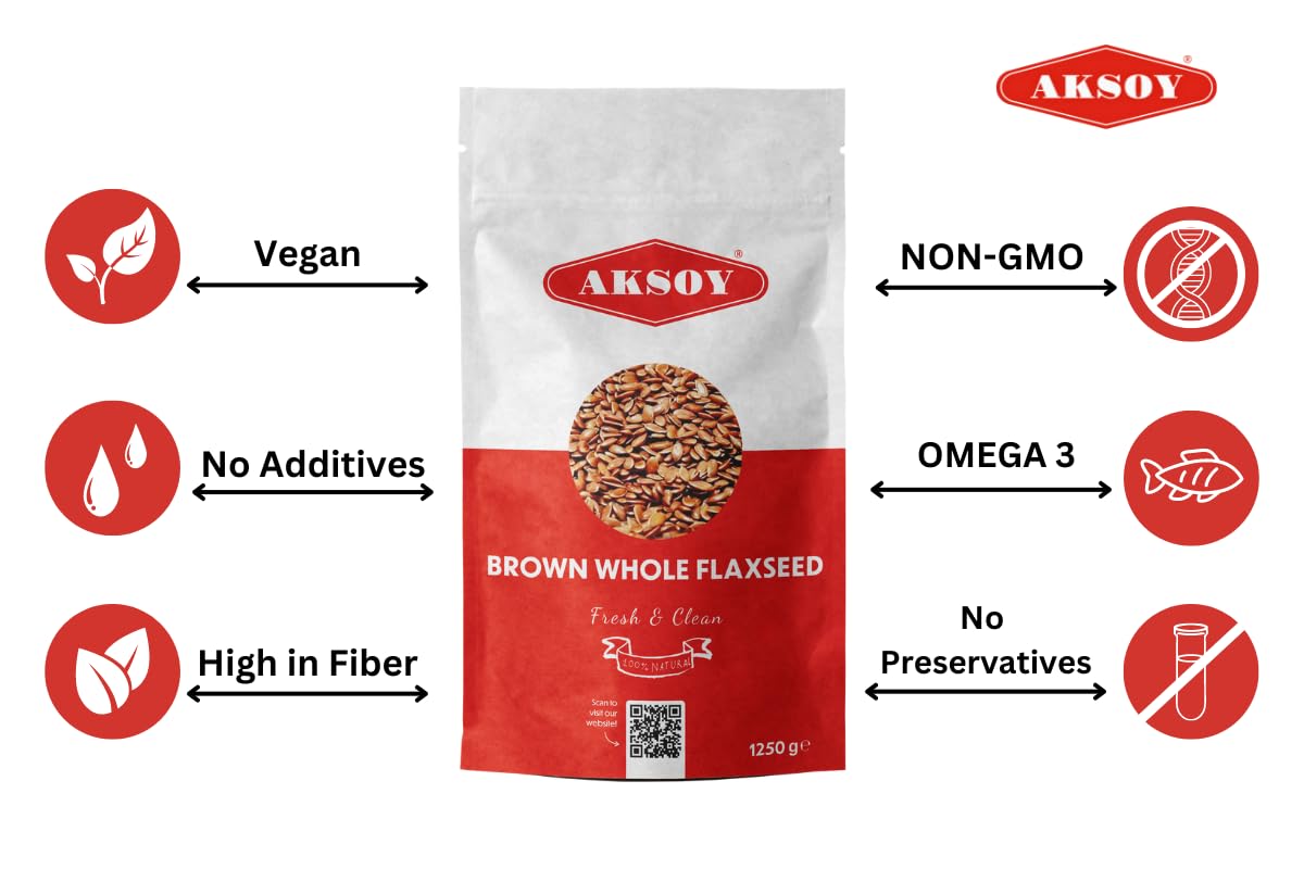 AKSOY Brown Whole Flaxseed (Linseed) - Raw, Non-GMO, 1250g | Cardiovascular Support 2