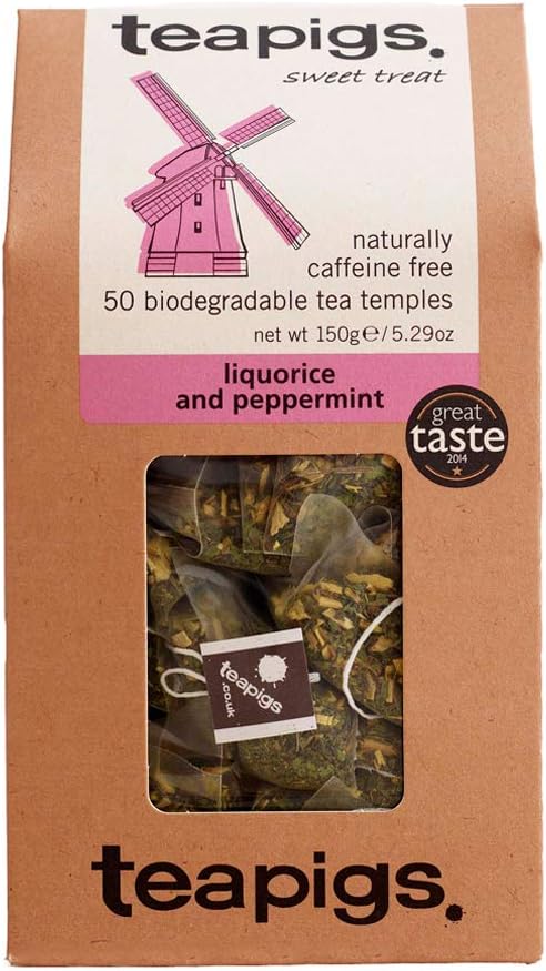 Teapigs Liquorice and Peppermint Tea - 50 Whole Leaf Tea Bags, Naturally Caffeine-Free Herbal Infusion