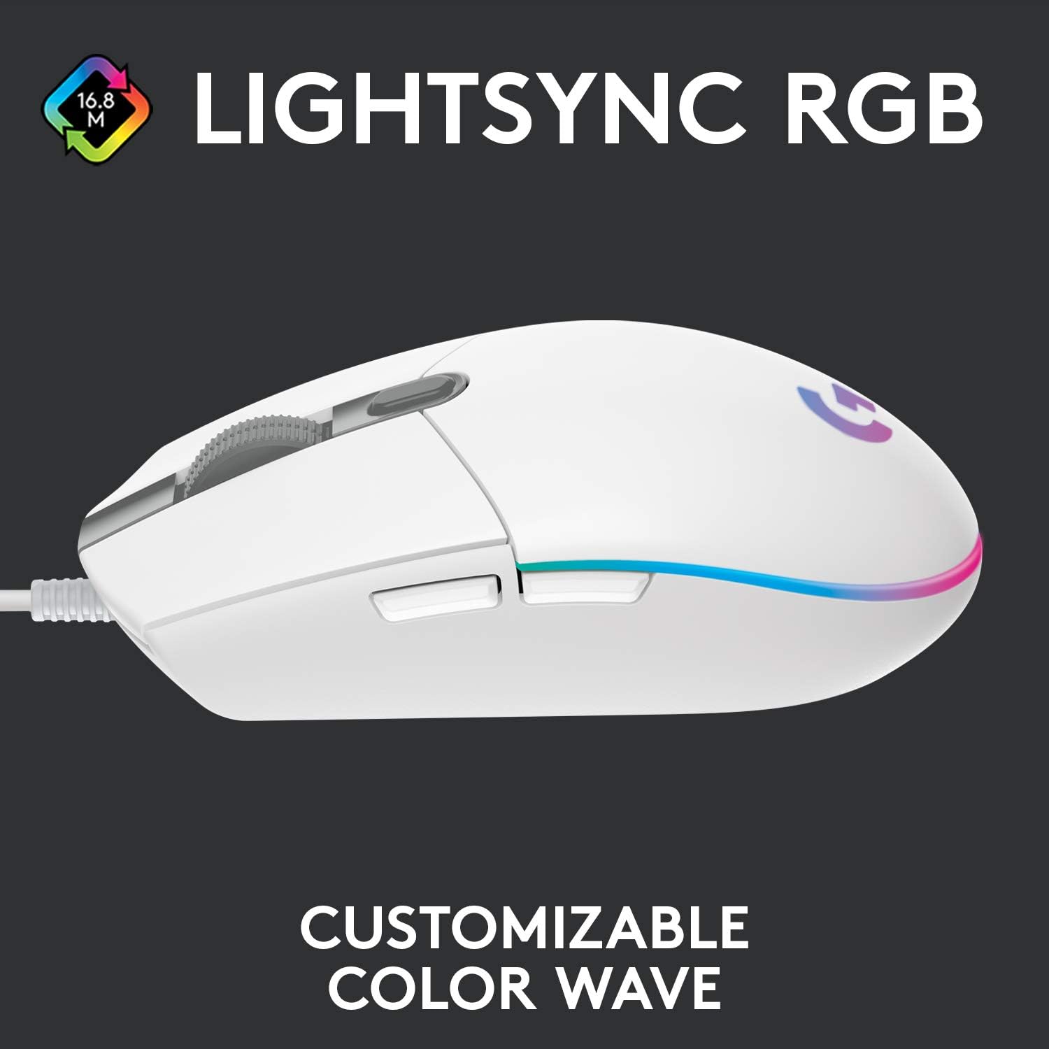 Logitech G203 LIGHTSYNC Gaming Mouse - 8K DPI, 6 Programmable Buttons, RGB Lighting, Lightweight Design - White 9
