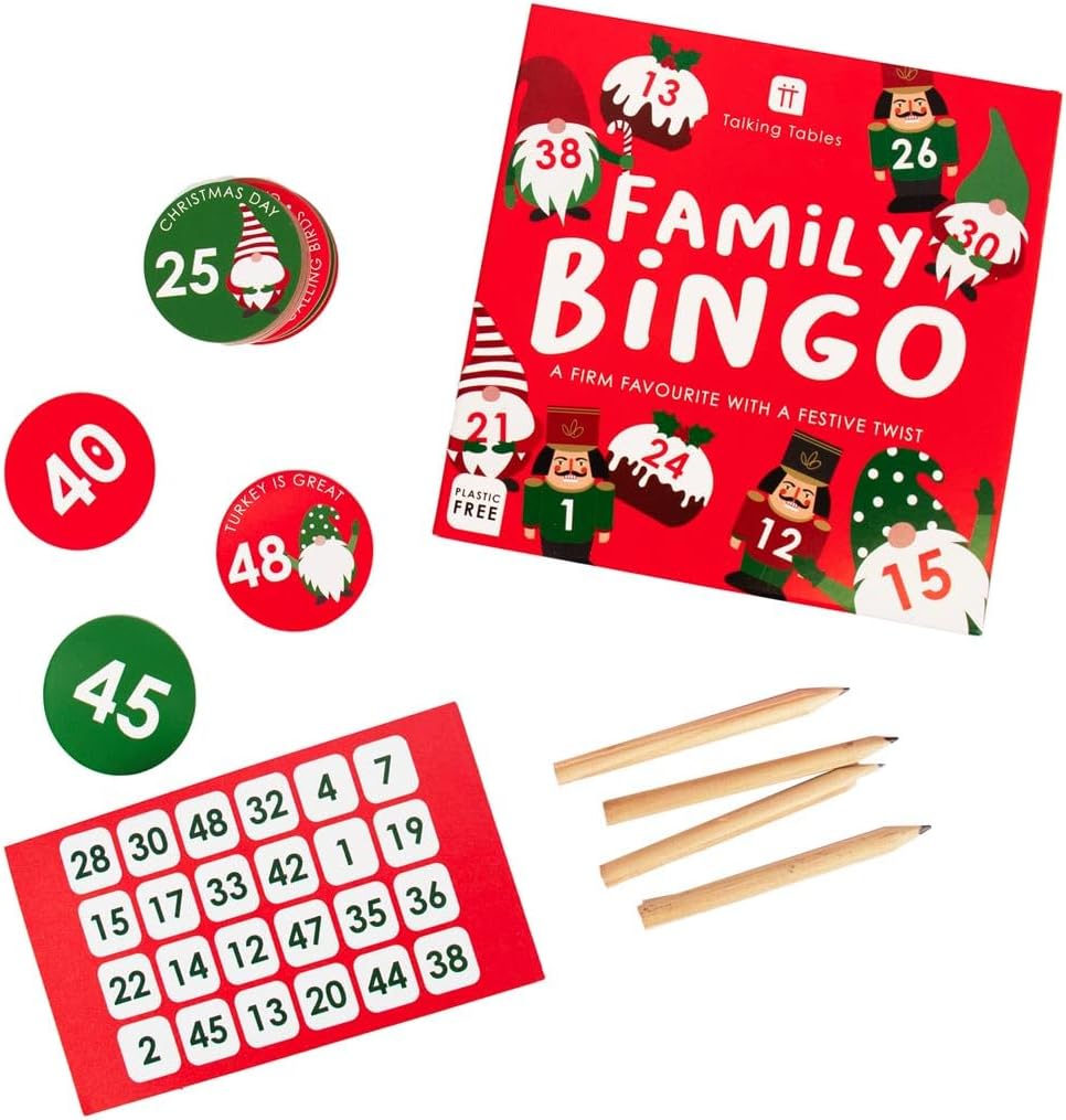 Talking Tables Christmas Family Bingo Game with Festive Red, Green, Gold & Silver Design 3