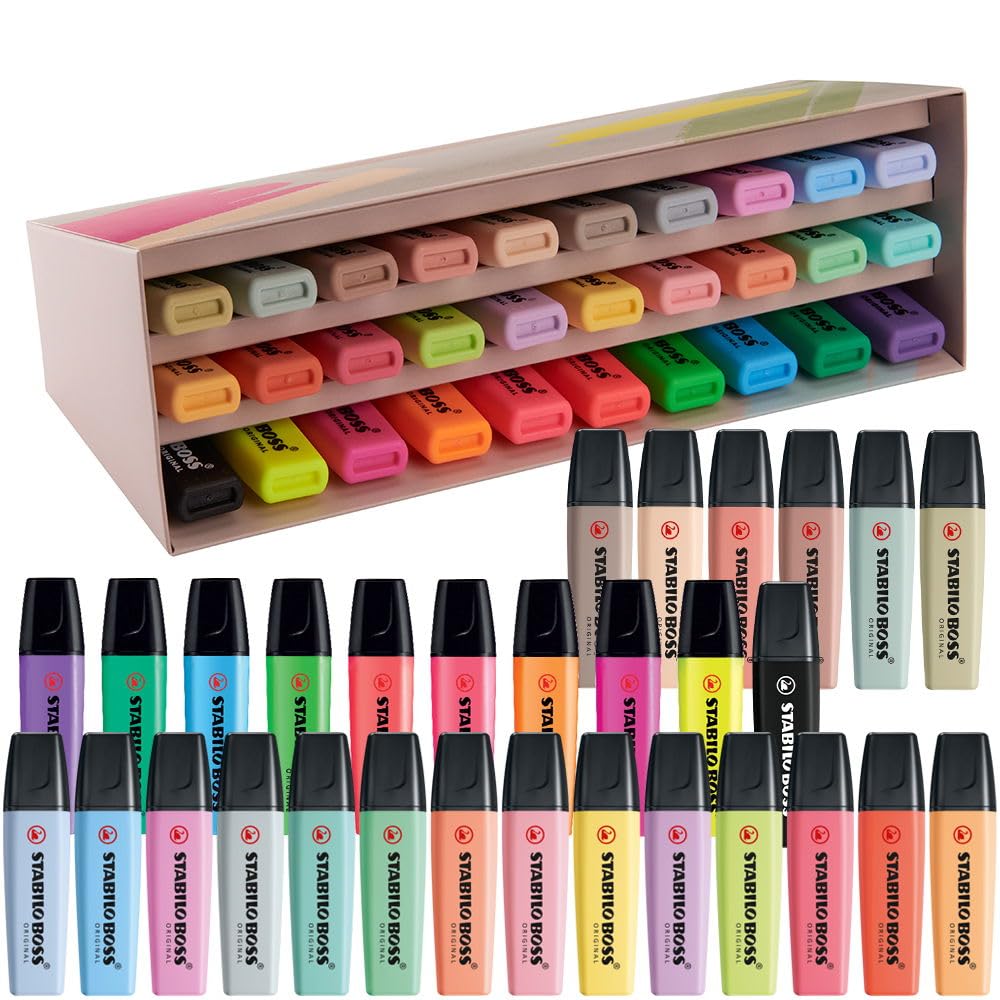 STABILO BOSS ORIGINAL Highlighter - Deskset of 30 with 9 Neon Colours | 2mm & 5mm Line Widths 1