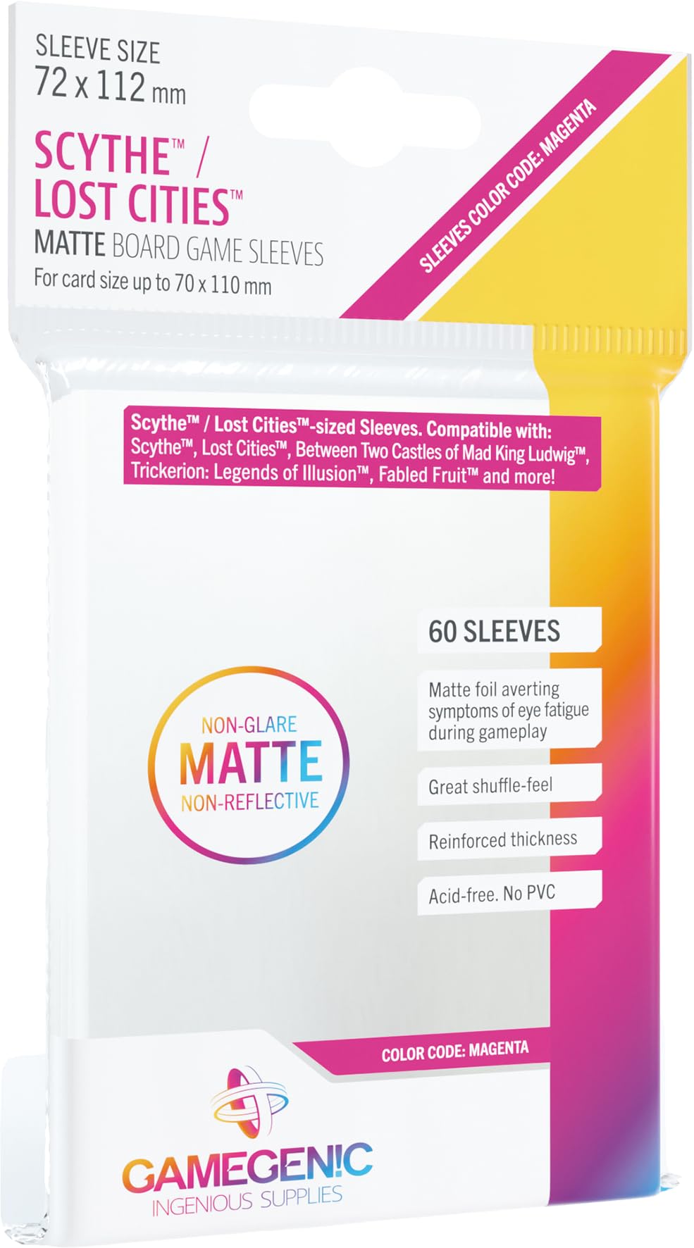 Gamegenic Scythe Lost Cities Card Sleeves 72x112mm 60 Count Clear Matte