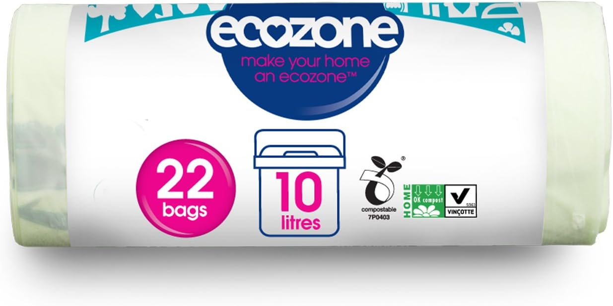 Ecozone 10L Compostable Caddy Liners, 100% Biodegradable Plant-Based Bin Bags
