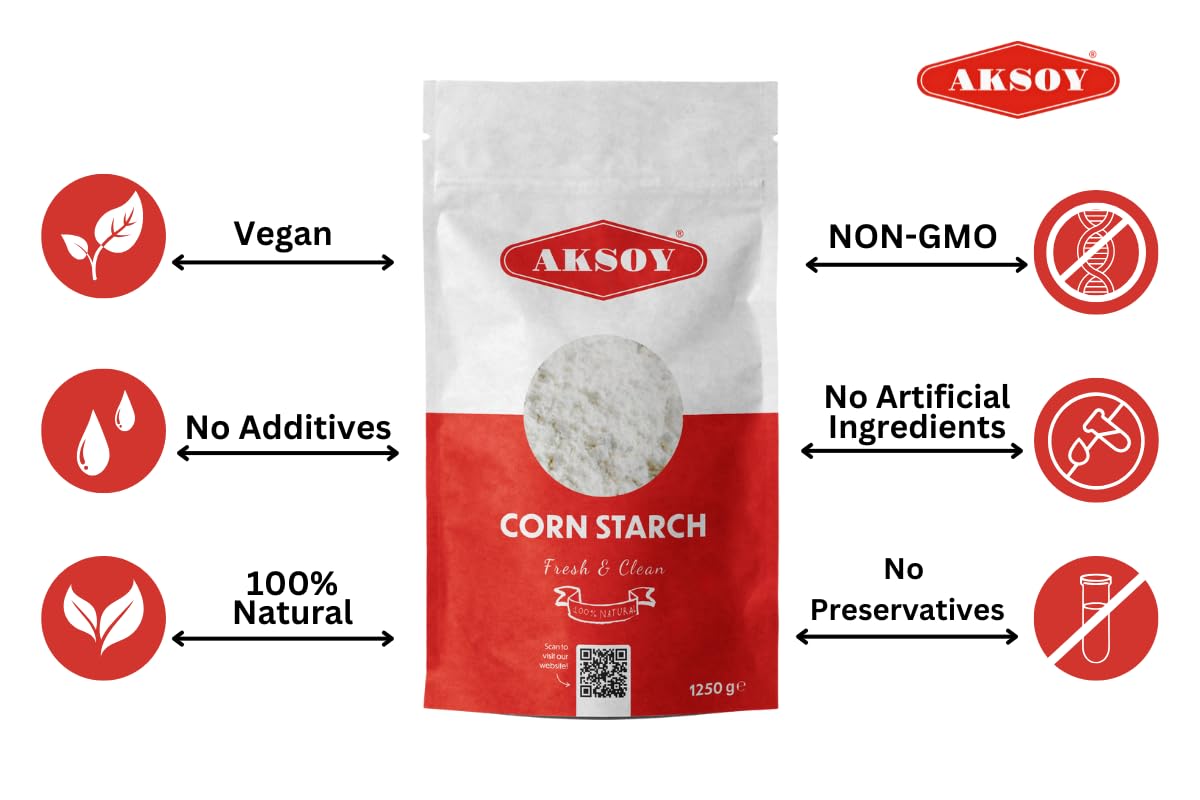 AKSOY 100% Pure Corn Starch - 1.25 KG Airtight Container | Vegan Thickener for Gravy, Pies & Puddings 8