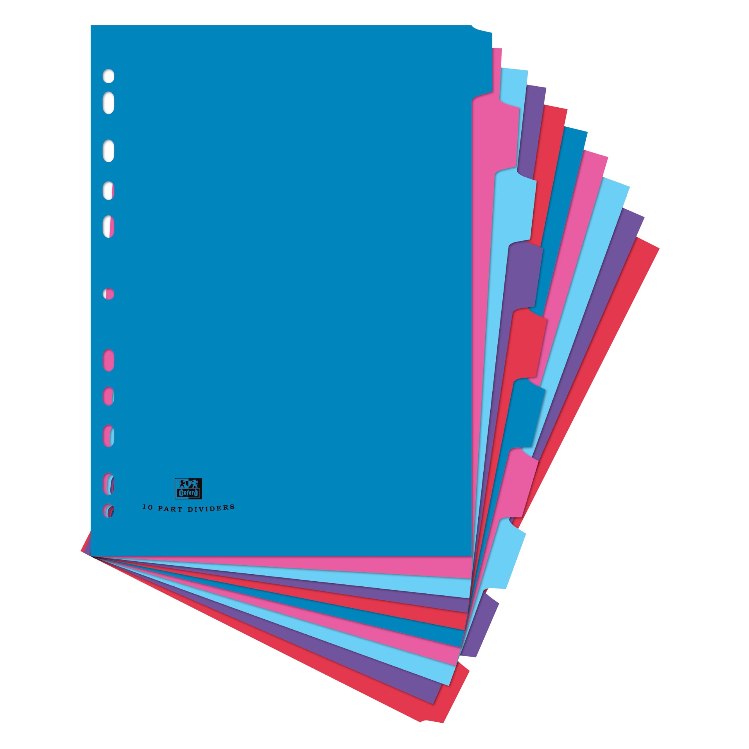 Oxford Campus A4 10 Part Multi-Coloured Card Index Dividers for Ring Binders