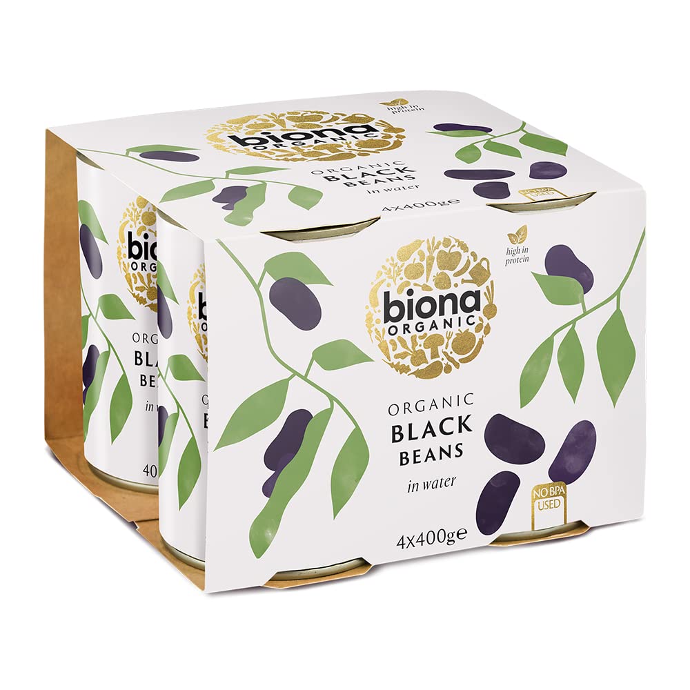 Biona Organic Black Beans - Pre-Cooked & Ready to Eat | 400g Cans | Pack of 4 1