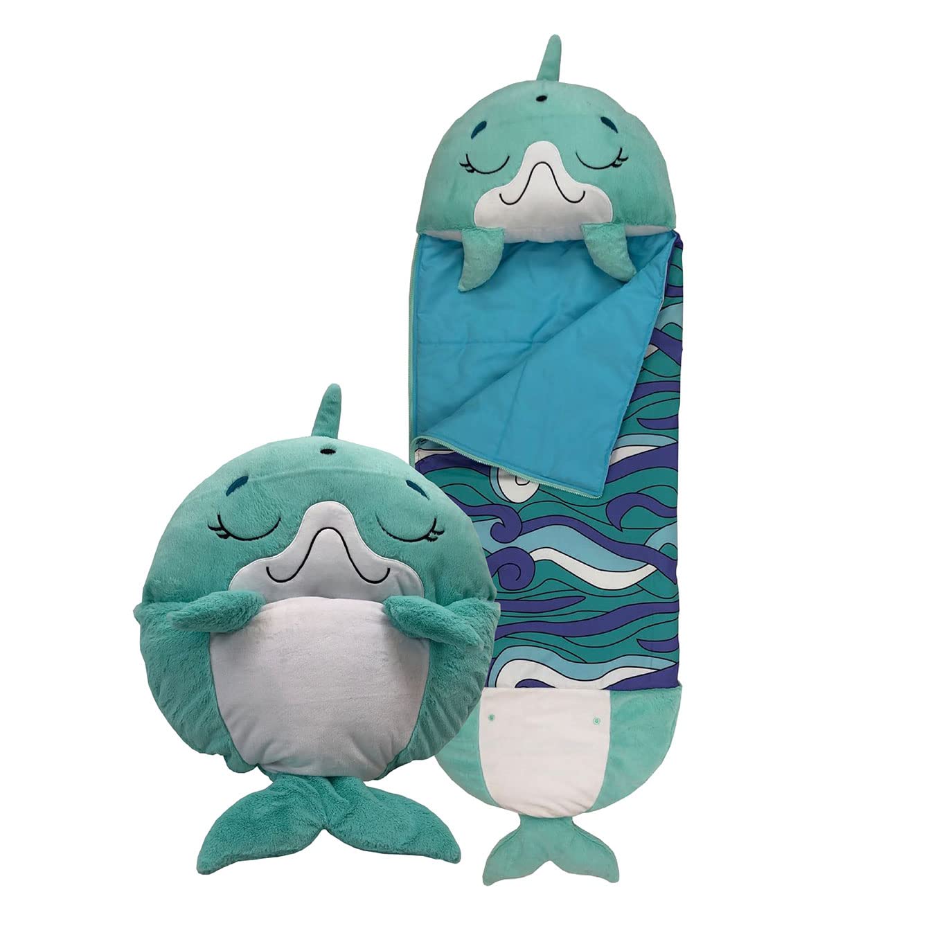 Happy Nappers Kids Sleeping Bag - Disco Dolphin - Plush Toy & Cozy Sleeping Bag for Nap Time  ( Large 7+ yrs)