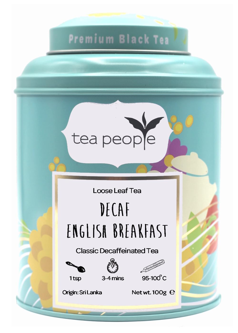 Tea People Decaf English Breakfast, 100g Loose Leaf Tea in Tin Caddy