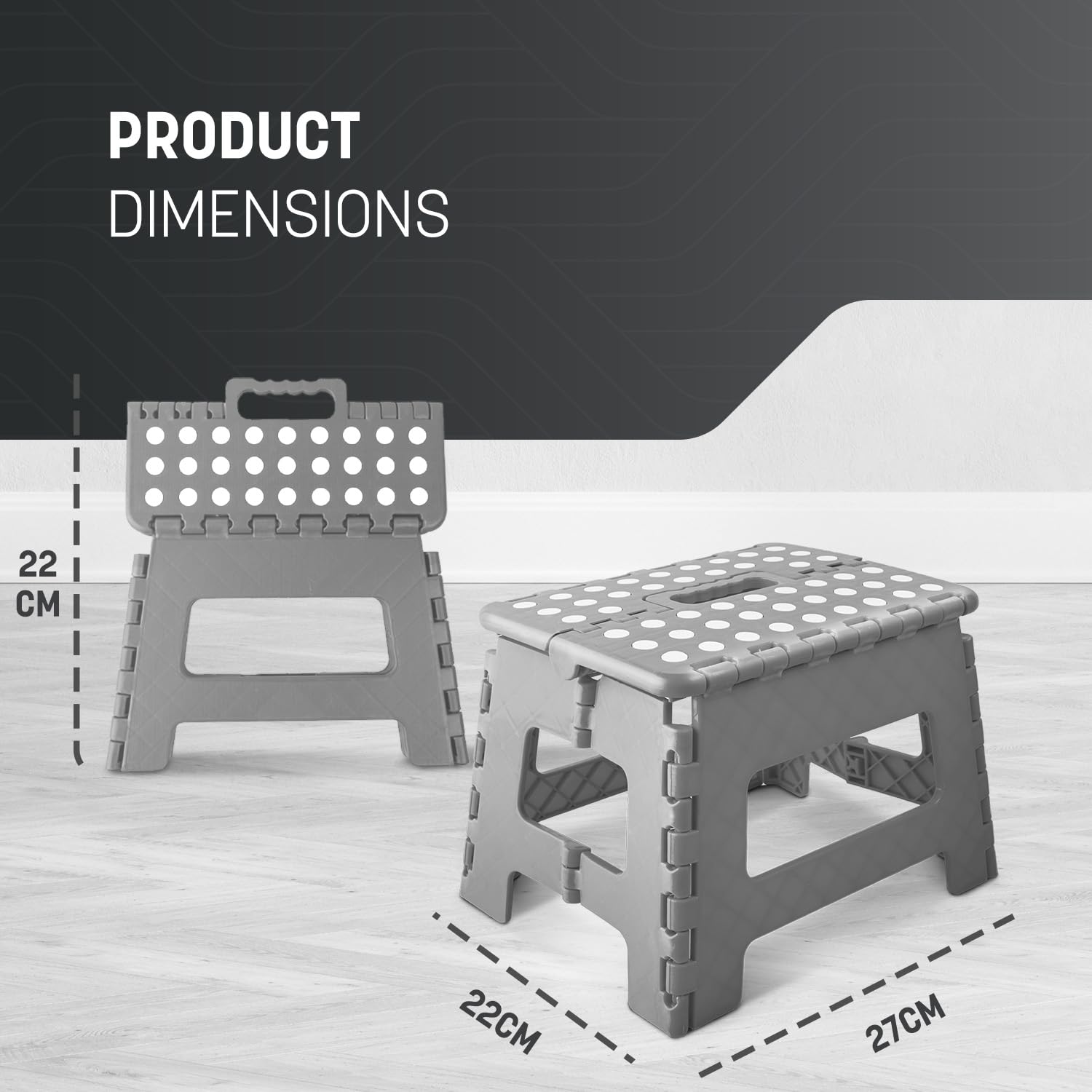 KEPLIN 9 Inch Heavy Duty Folding Step Stool | Plastic | Supports up to 150kg | Grey 2
