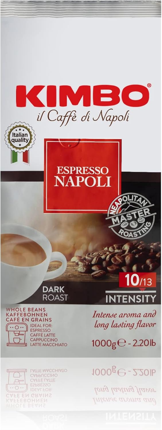 Kimbo Espresso Napoletano Whole Coffee Beans, Dark Roast, 1kg Bag