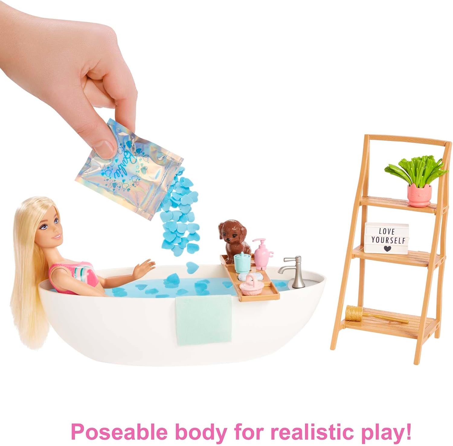 Barbie Confetti Bathtub Playset with Doll, Puppy & 17-Piece Accessories 3