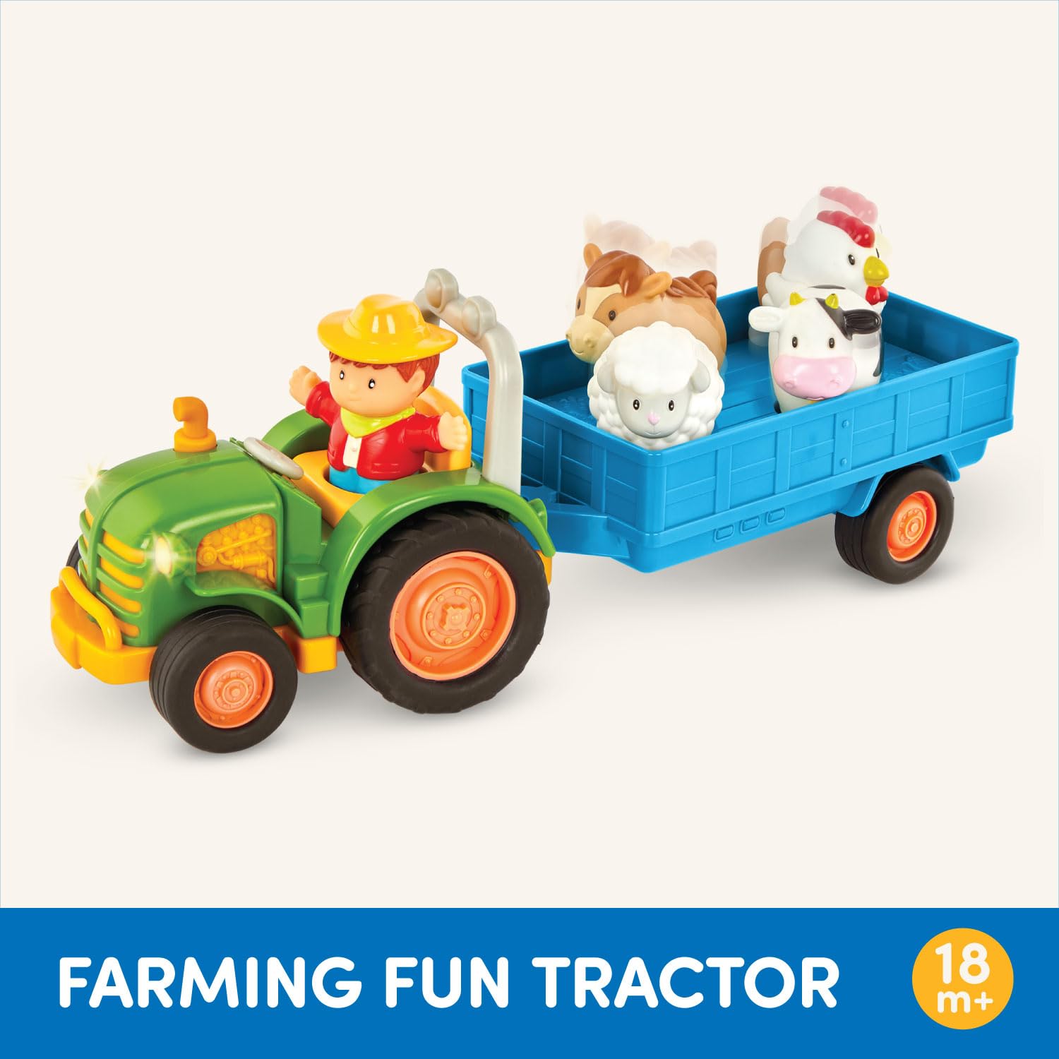 Battat Lights & Sounds Toy Tractor Playset - 7-Piece Farm Animal Set for Toddlers 18 Months+