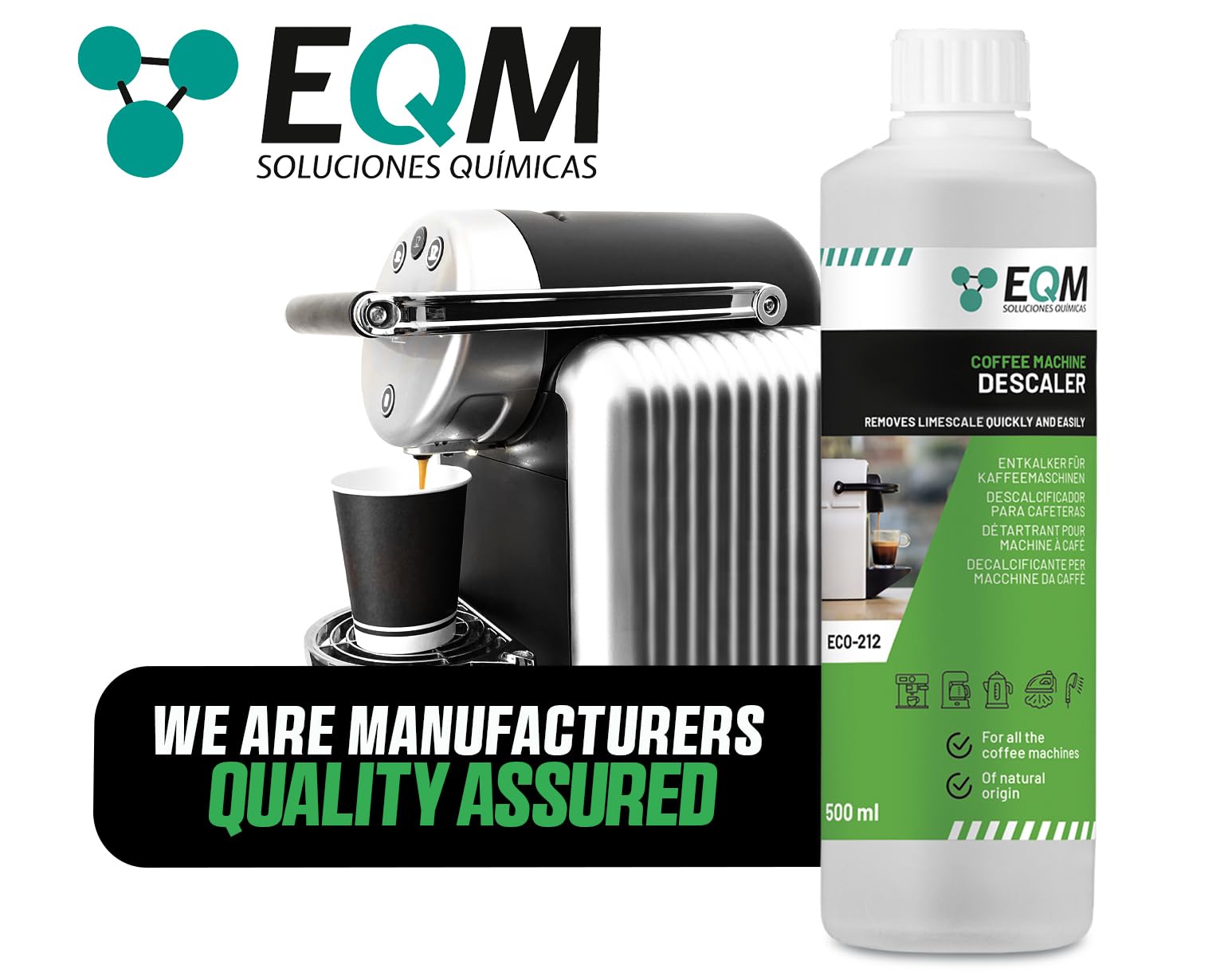 EQM ECO-212 Coffee Machine Descaler - 500 ml - 100% Natural Origin with Citric Acid 3