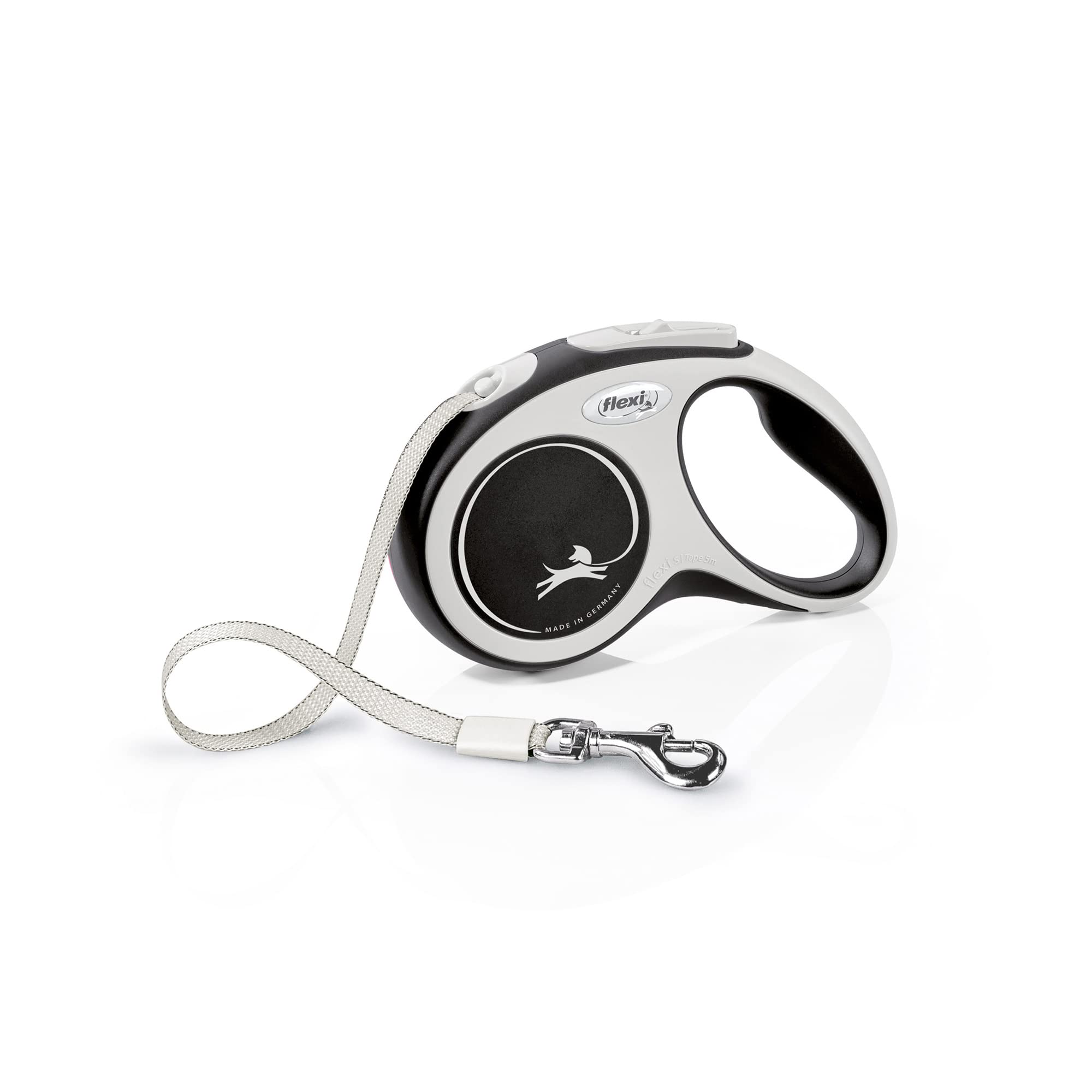 flexi New Comfort S Retractable Dog Leash - 5m Tape | Up to 15kg | Grey & Black