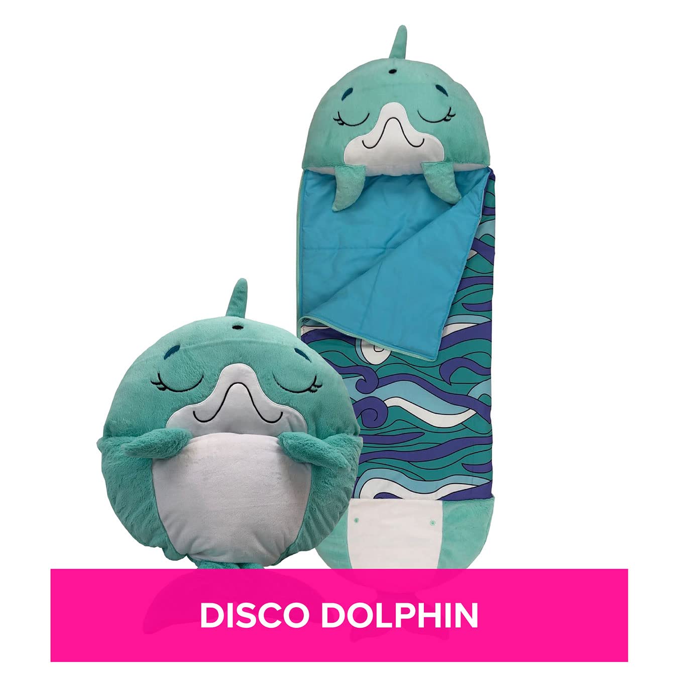 Happy Nappers Kids Sleeping Bag - Disco Dolphin - Plush Toy & Sleeping Bag for Playtime and Naps 3