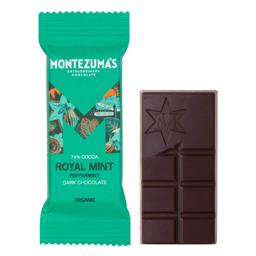 Montezuma - Royal Mint 74% Cocoa Dark Chocolate with Peppermint, Organic, Vegan, Gluten-Free Mini Bar