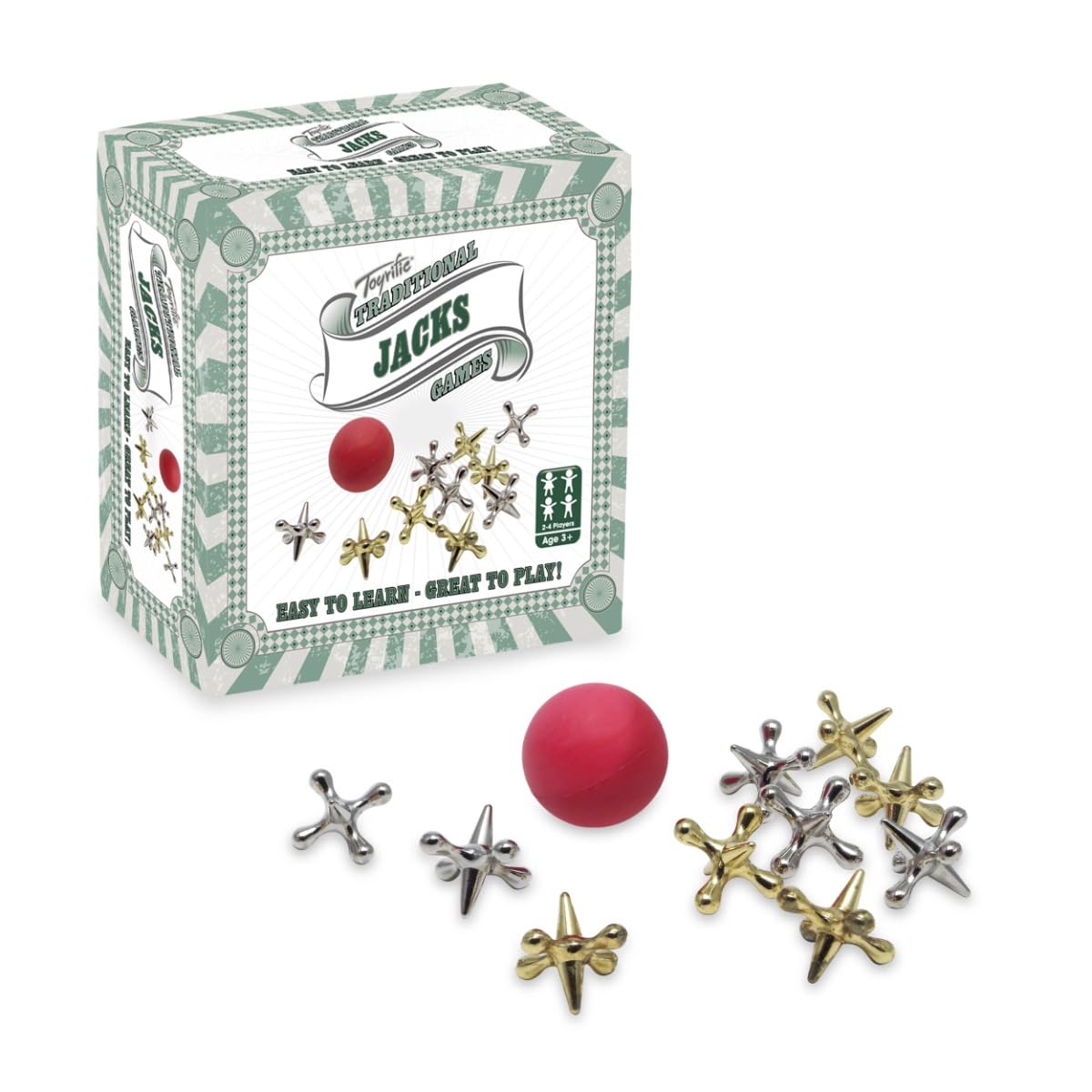 Toyrific Classic Jacks Game Set with Ball and Bag | Ages 3+ | Metal Construction