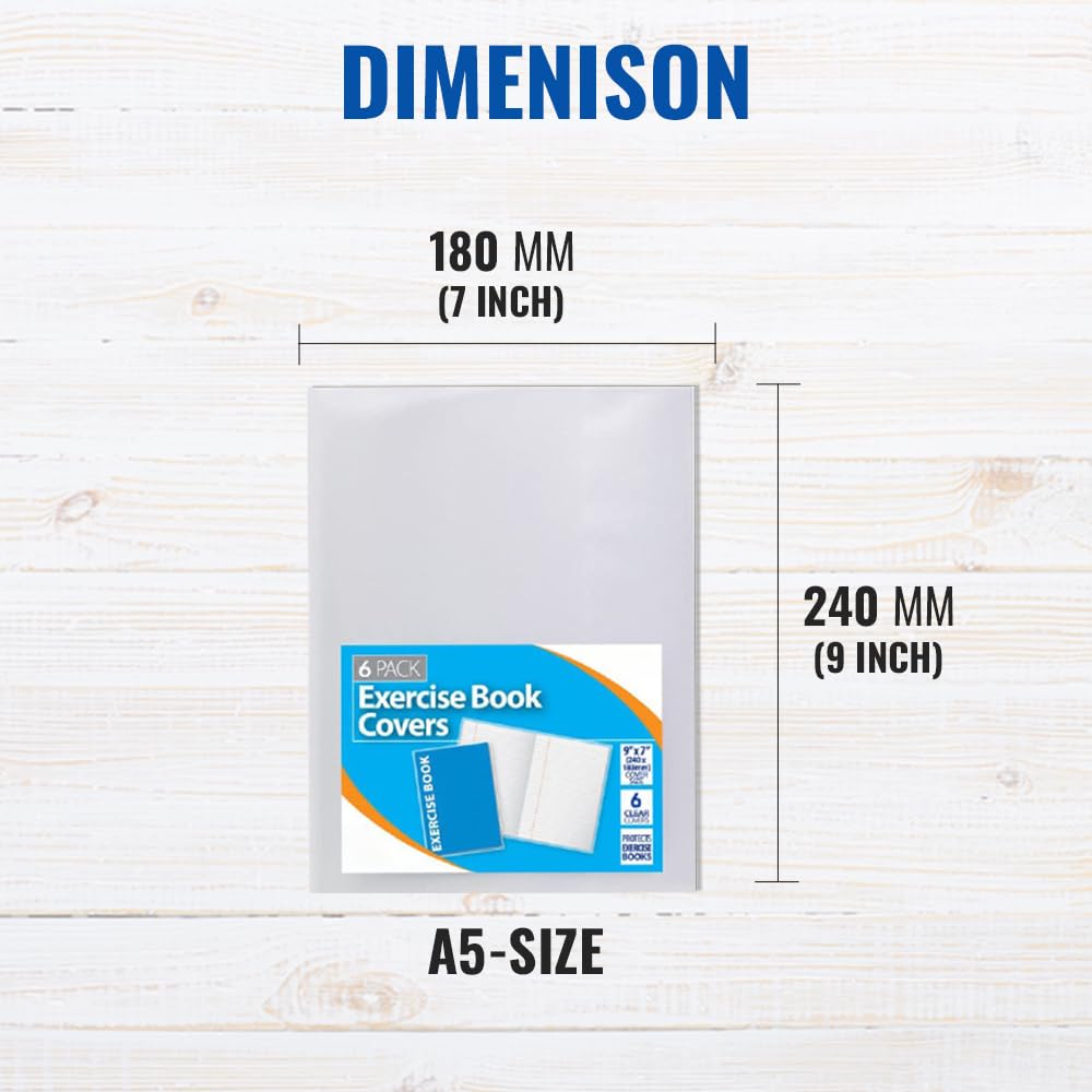1ABOVE 6 Pack Clear Plastic Exercise Book Covers - 150 Micron Strong Protection | A5/A4 Compatible 2