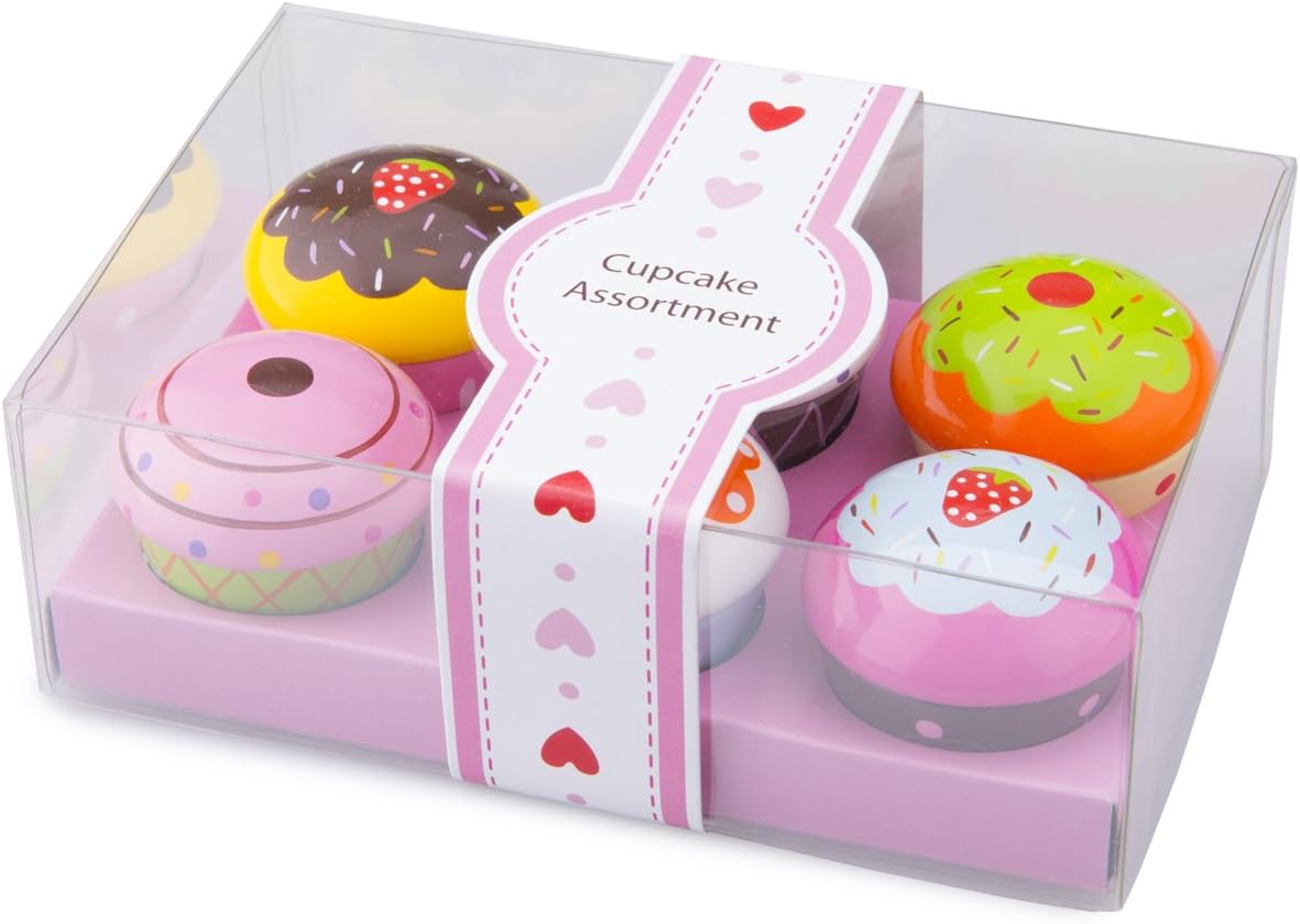 New Classic Toys Wooden Cupcake Assortment in Gift Box - 6 Pieces, Age 36m+