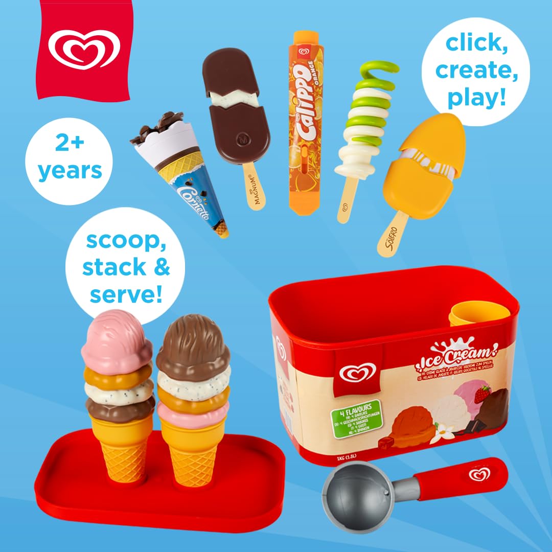 Casdon Walls Ice Cream Set - Includes Tub, Scoop & 5 Play Ice Creams | Ages 2+