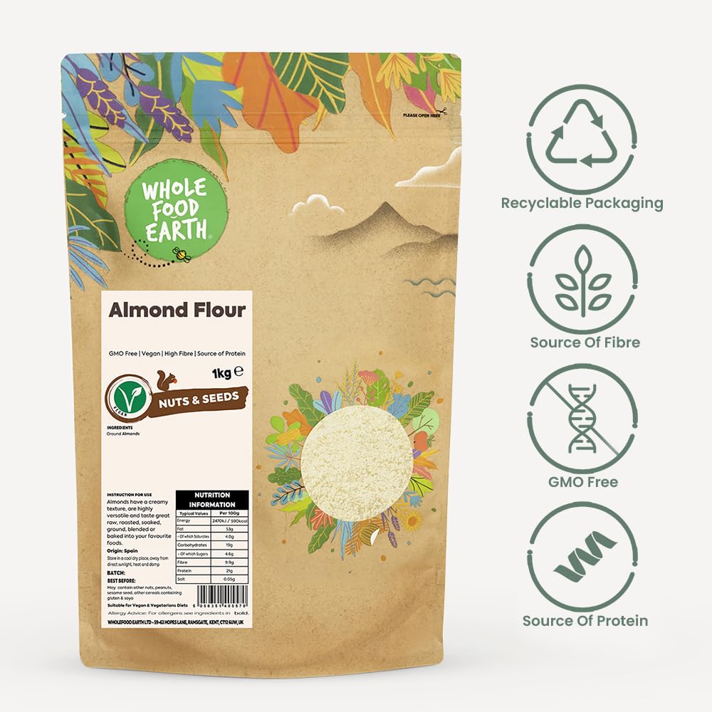 Wholefood Earth Almond Flour 500g | GMO-Free | High Fibre | Vegan | Recyclable Packaging 3
