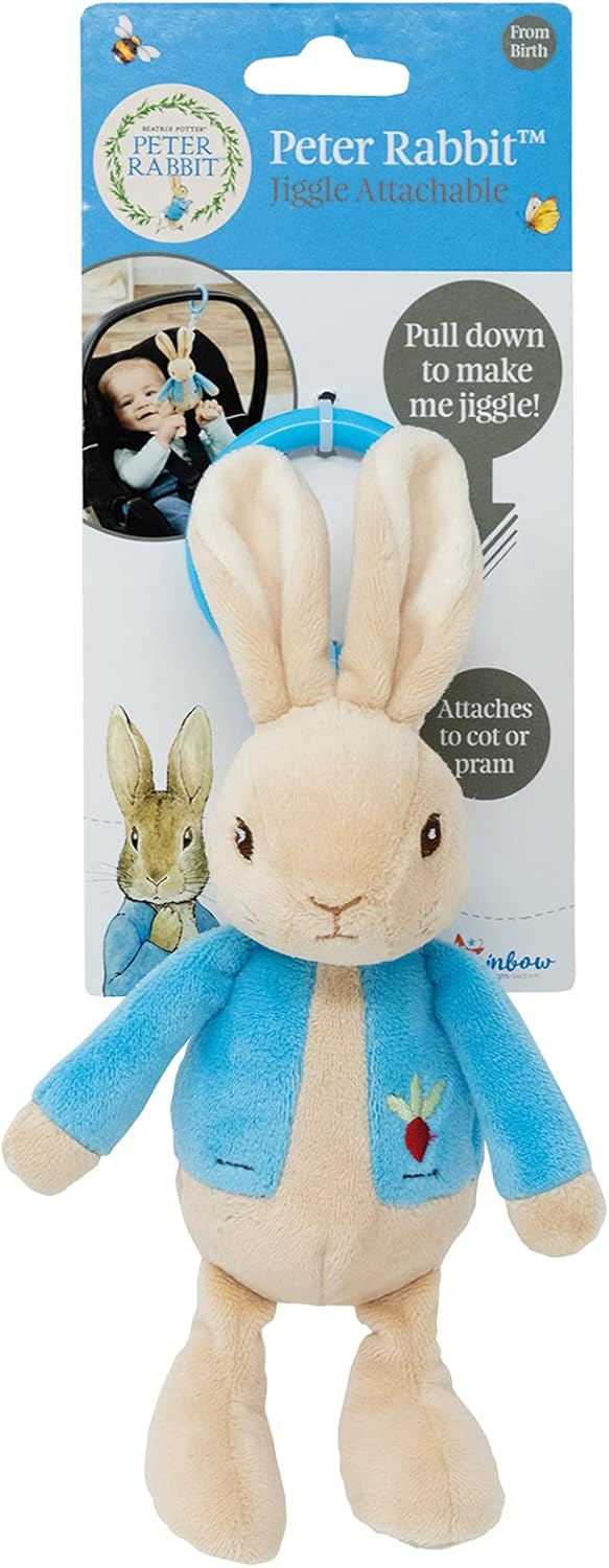 Beatrix Potter Peter Rabbit Jiggle Attachable Soft Toy - 18.5cm Bouncing Bunny for Pram, Car Seat & Crib 3